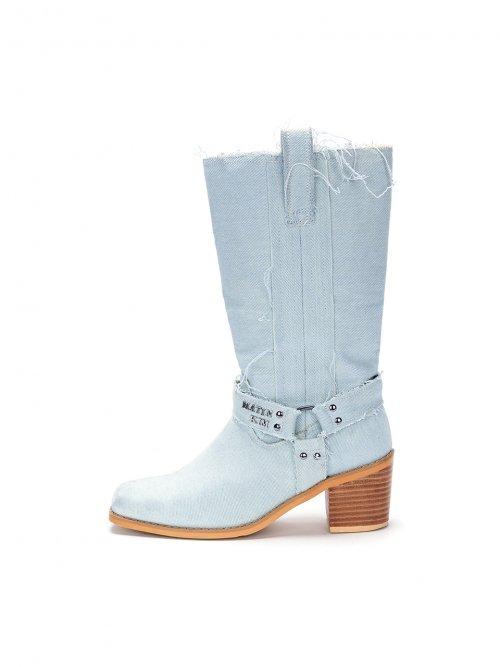 FABRIC MIX WESTERN BOOTS IN SKY