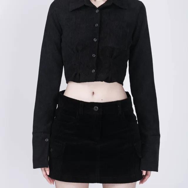 국내제작 허리잘록 핀턱 커프스 크롭 골덴셔츠