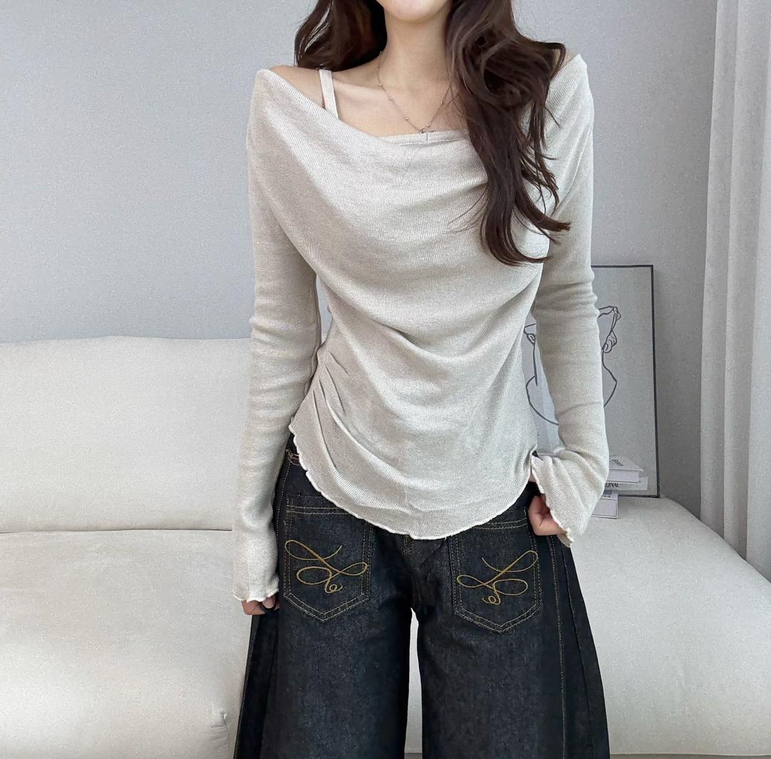 니블리 NB1226 - 시호 민소매 + 드레이프 긴팔 일체형 (3color)