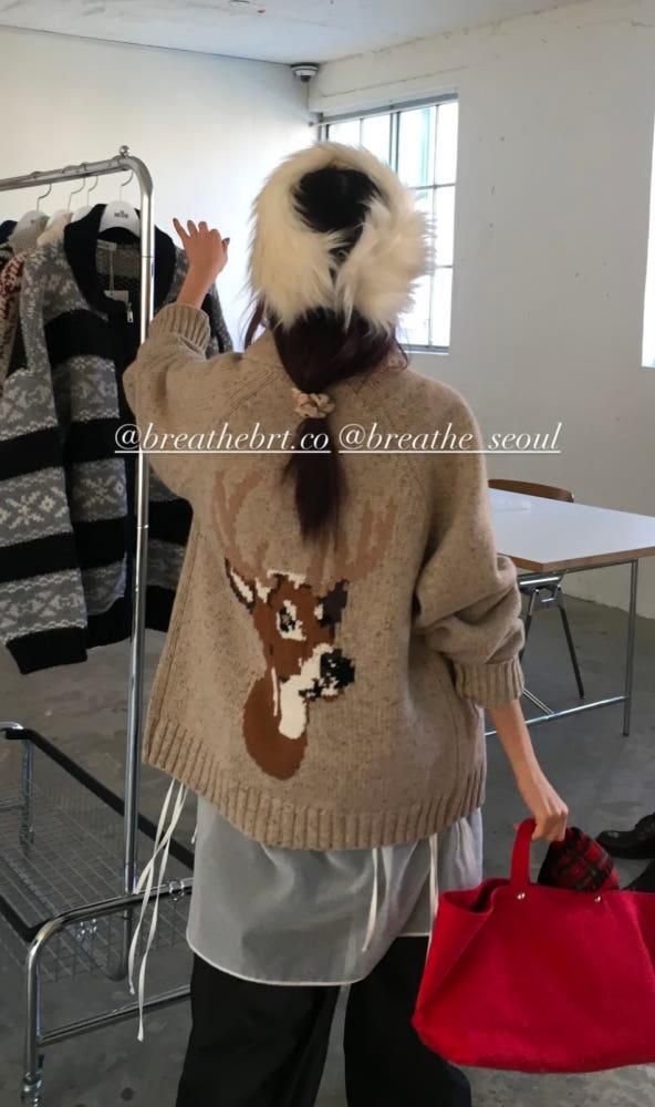 브리드 디어 코위찬 빈티지 니트집업 2color