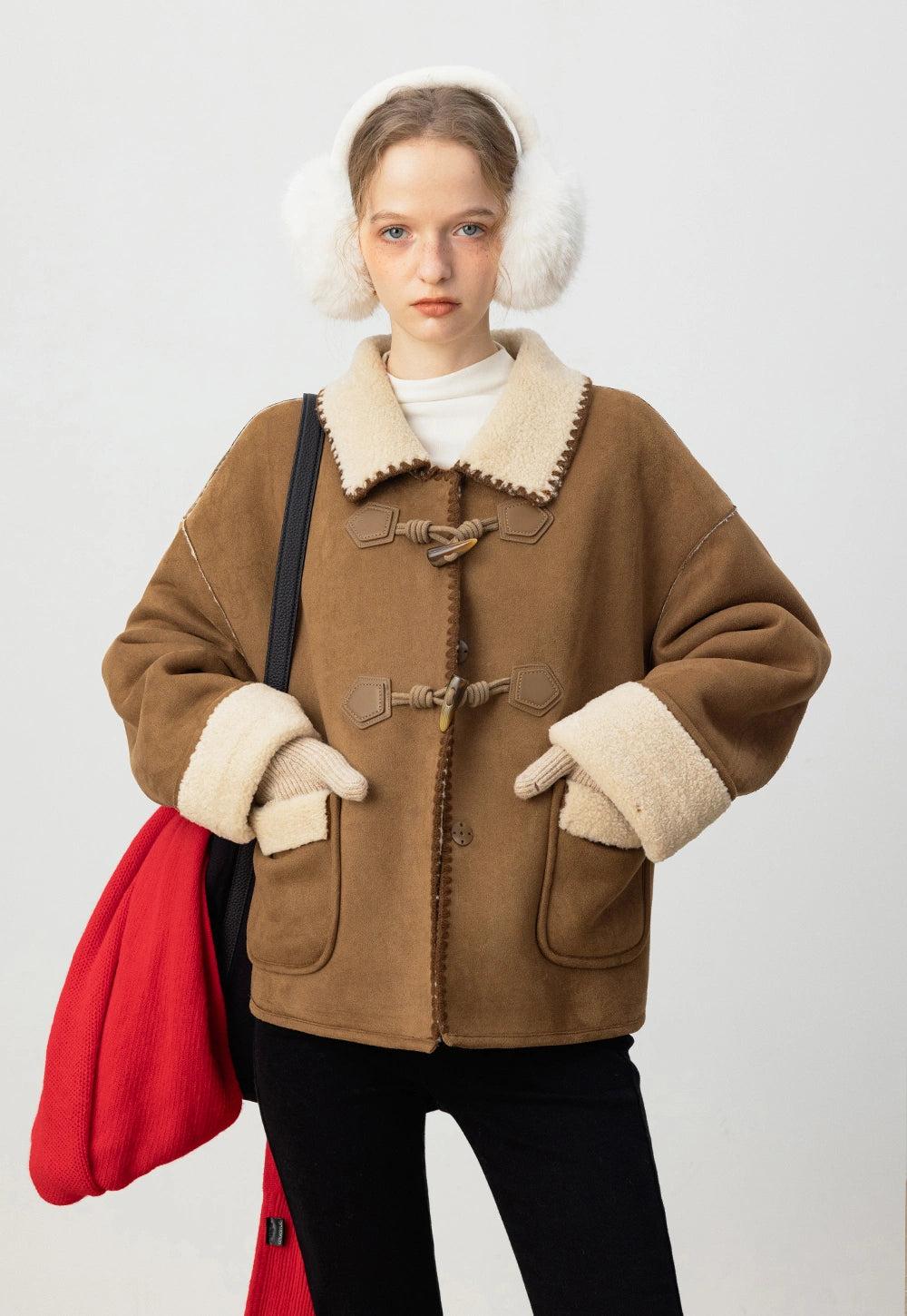 Women's Faux Suede Shearling-Trim Toggle Jacket