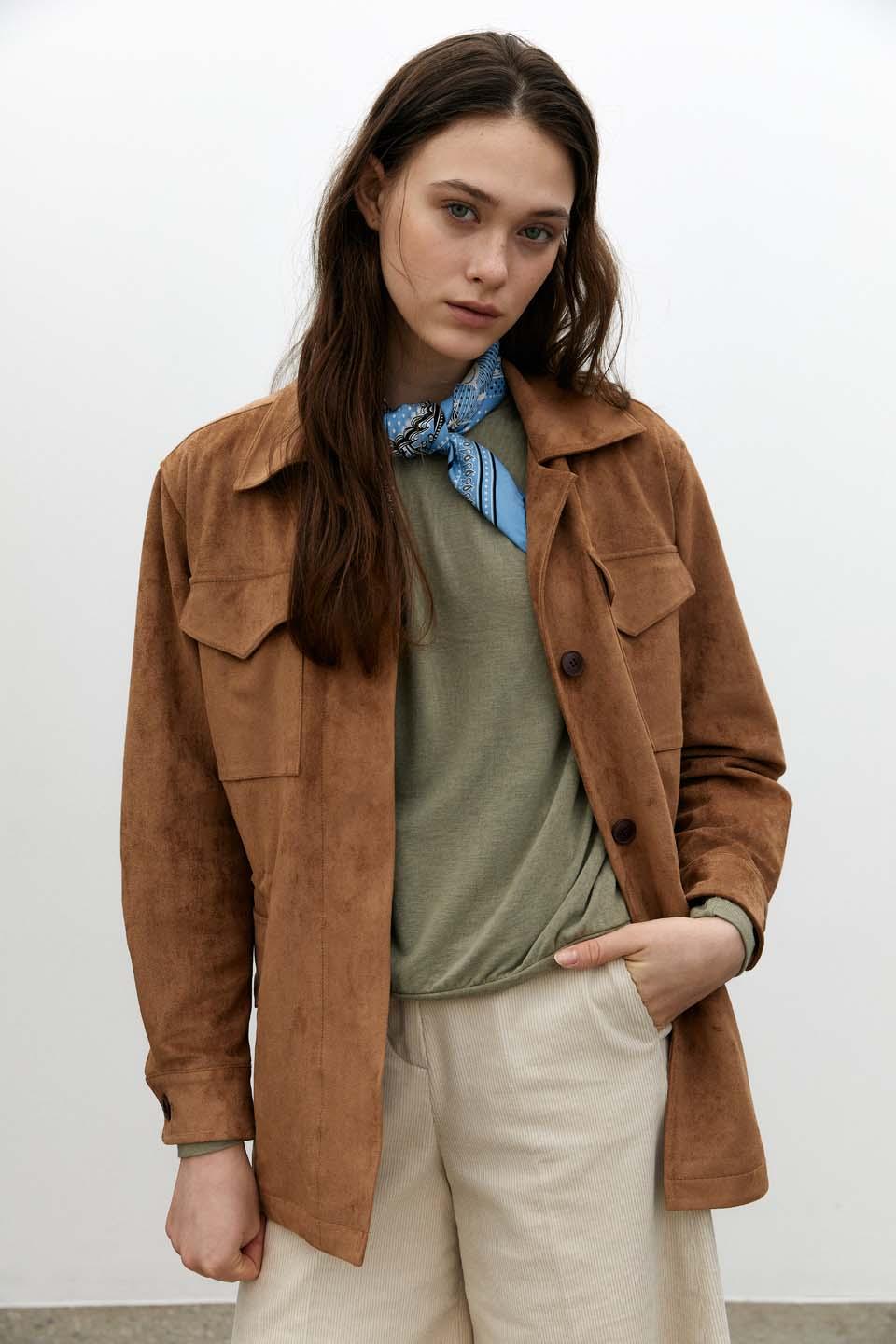 wishful eco suede jacket-camel beige