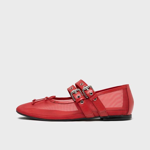 NOI MESH BALLET FLAT_RED