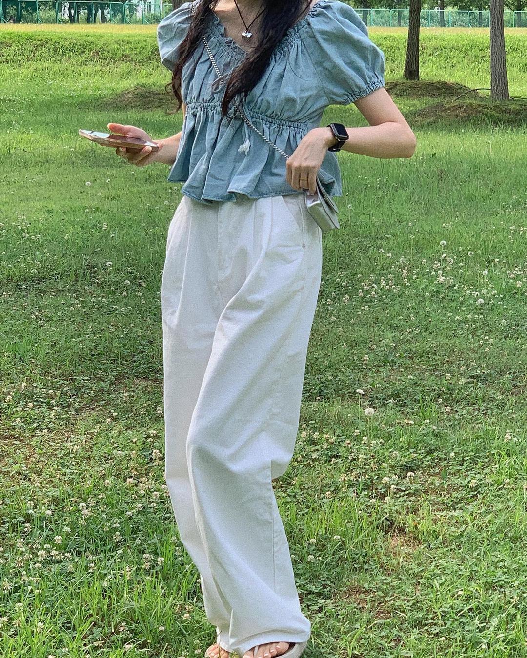 큐브 데님 블라우스