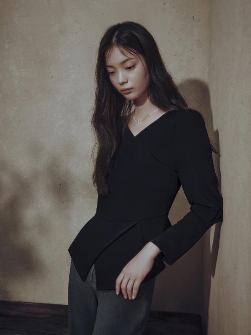 Overlay Wrap Blouse (Black)