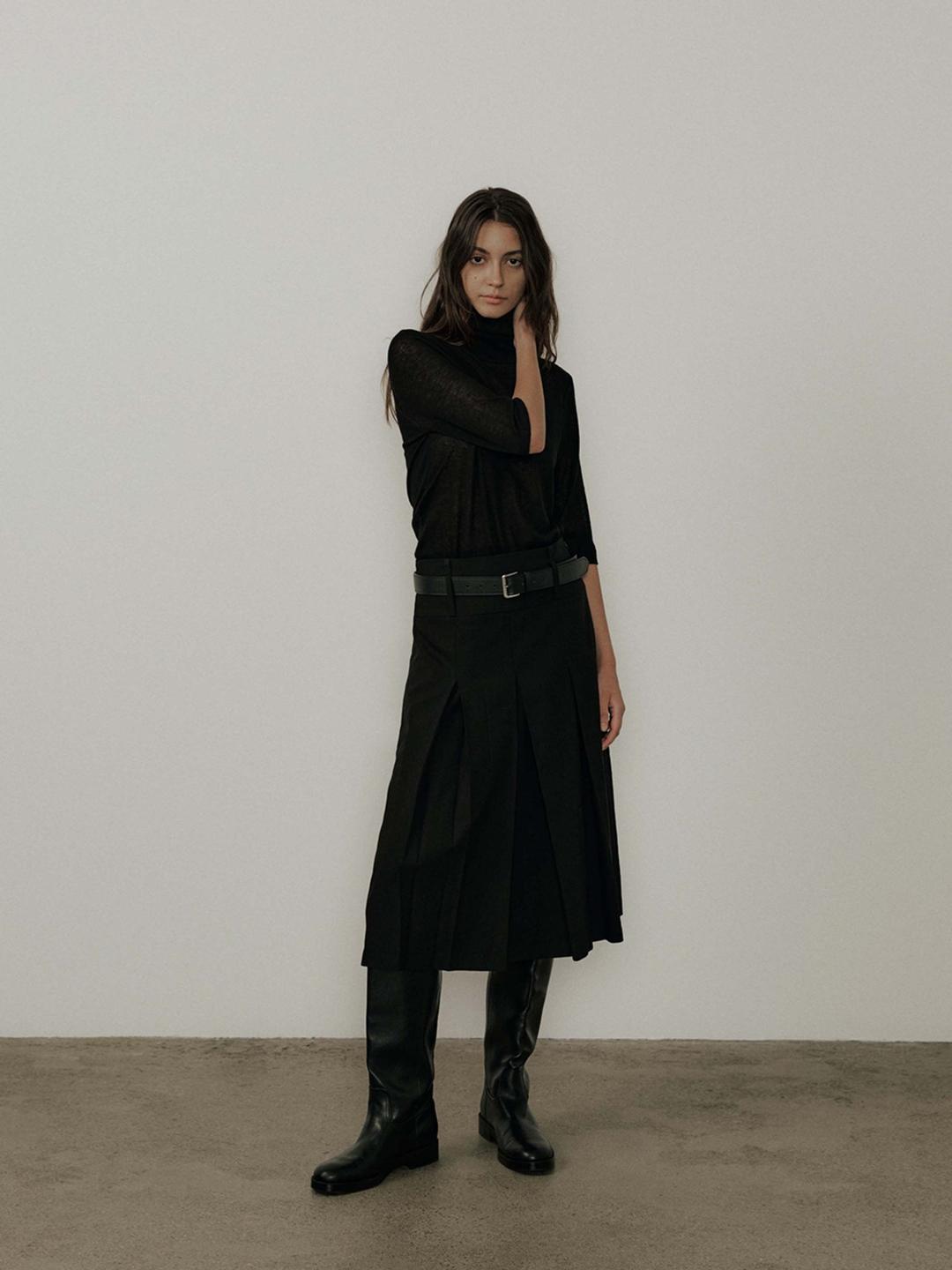 [2nd] Pleats Belt Skirt_Black