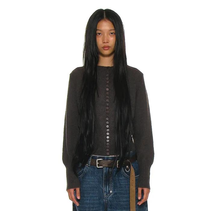 WIDE RIB BUTTON-UP KNIT CARDIGAN_CHARCOAL MELANGE