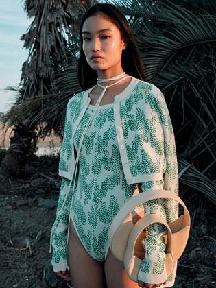 SUNRISE JACQUARD CROP CARDIGAN (GREEN)