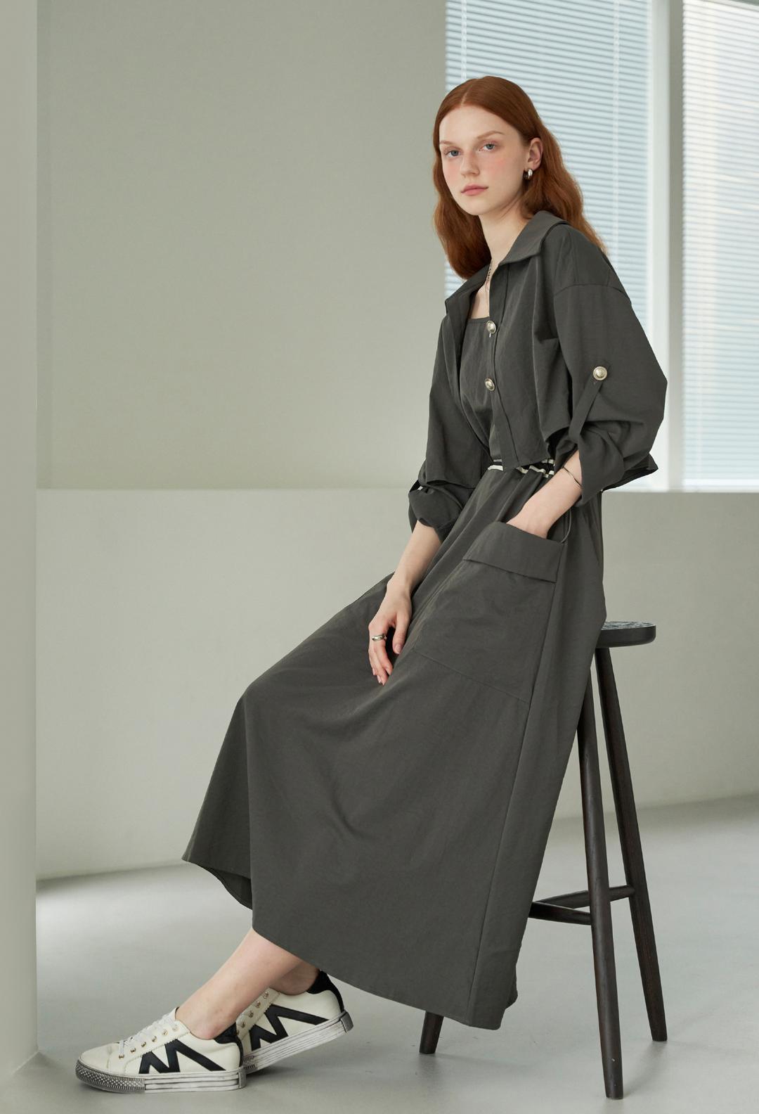 르니앤맥코이 스판 크롭자켓 슬리브리스 원피스세트 LL09TP103 LL09TP103