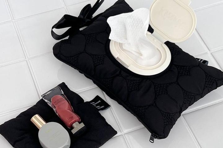 리본 손잡이 휴대용 누빔 물티슈 파우치 케이스 4color