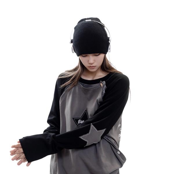 Original embroidery double-sided snap button raglan T-shirt