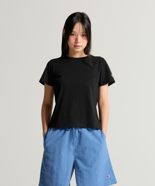 여성 C로고 슬림핏 반팔 티셔츠 Black