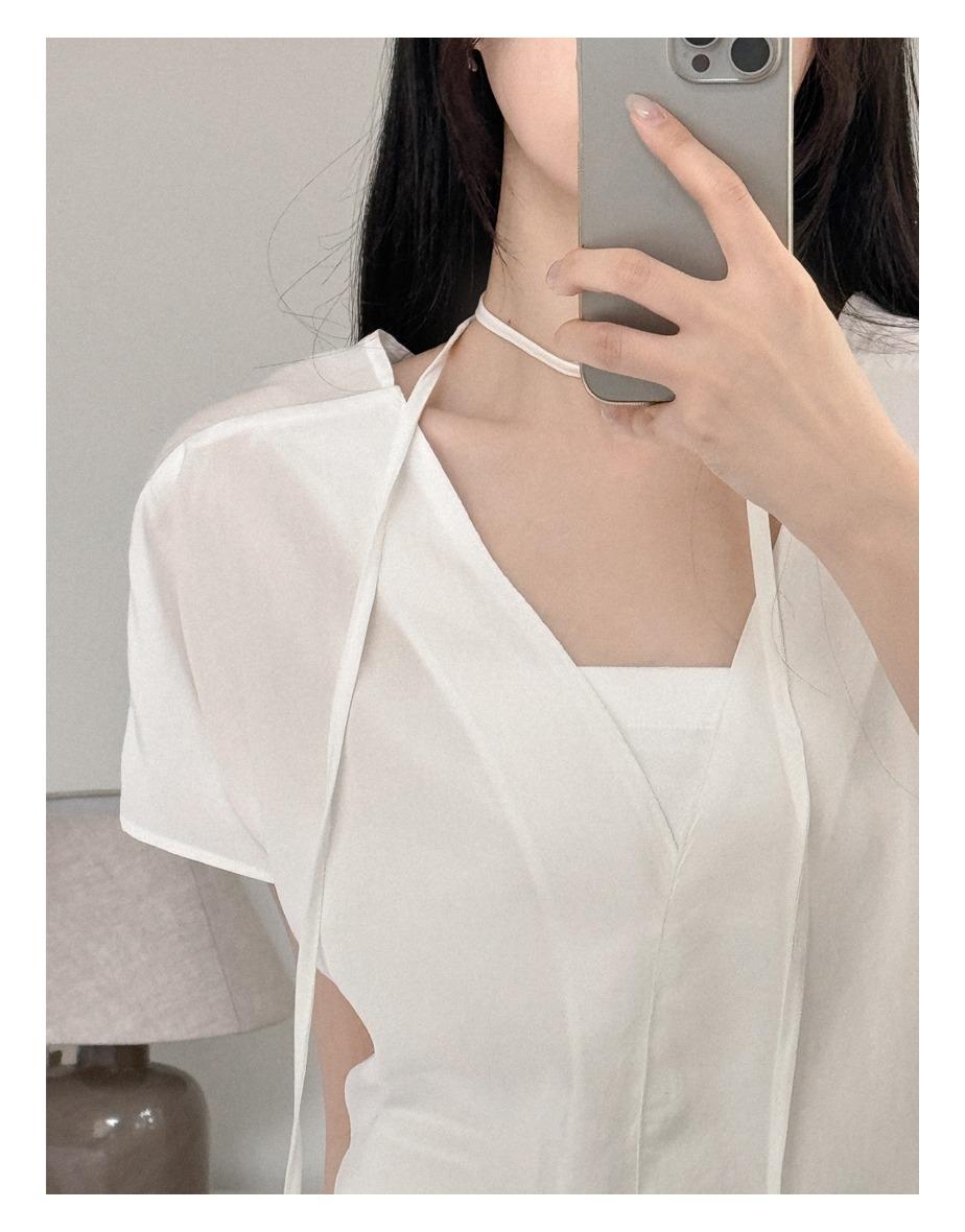[2way] 초커 브이 블라우스 [화이트]