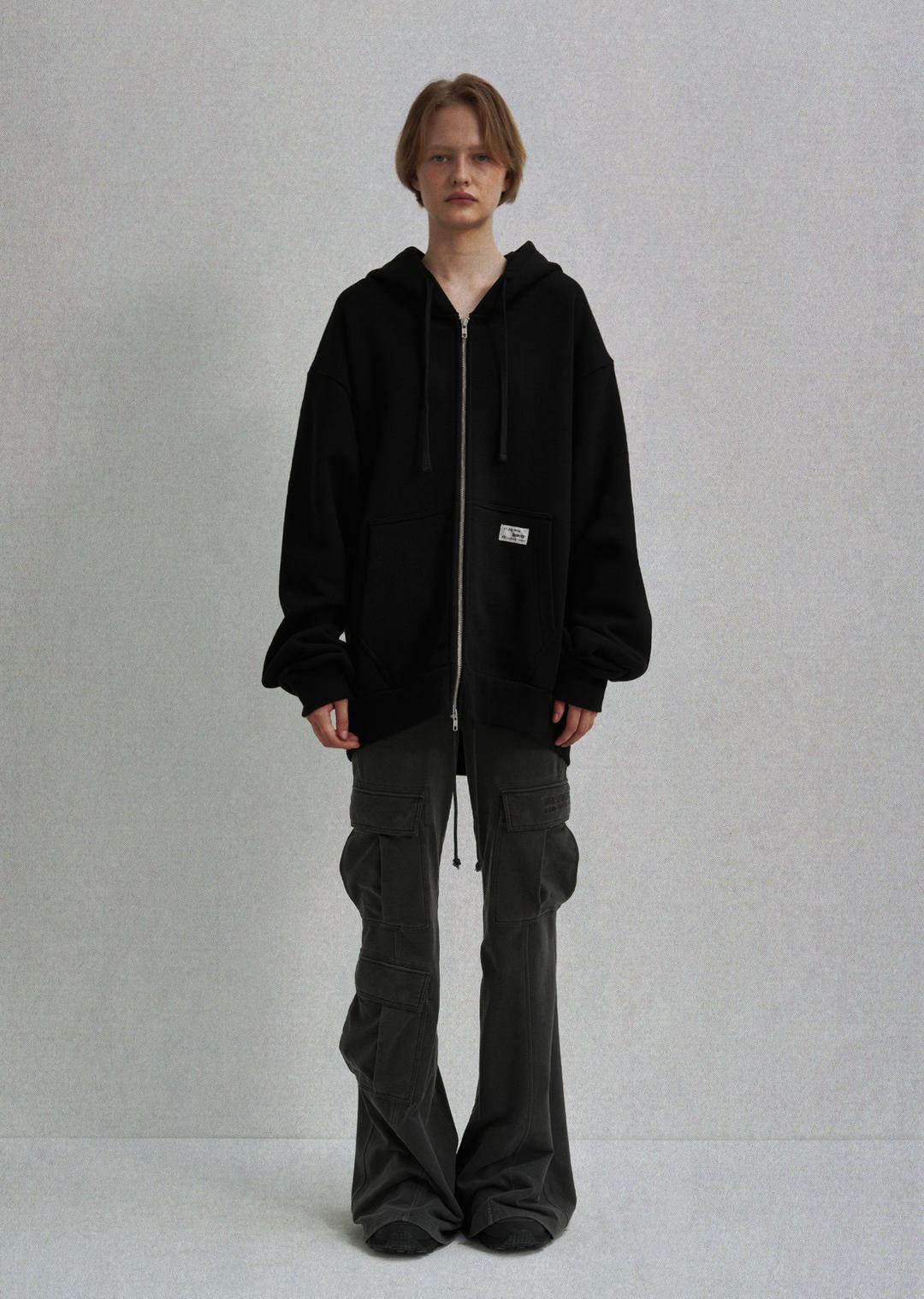 LOGO RHINESTONE OVERSIZED HOODIE ZIP-UP BLACK
