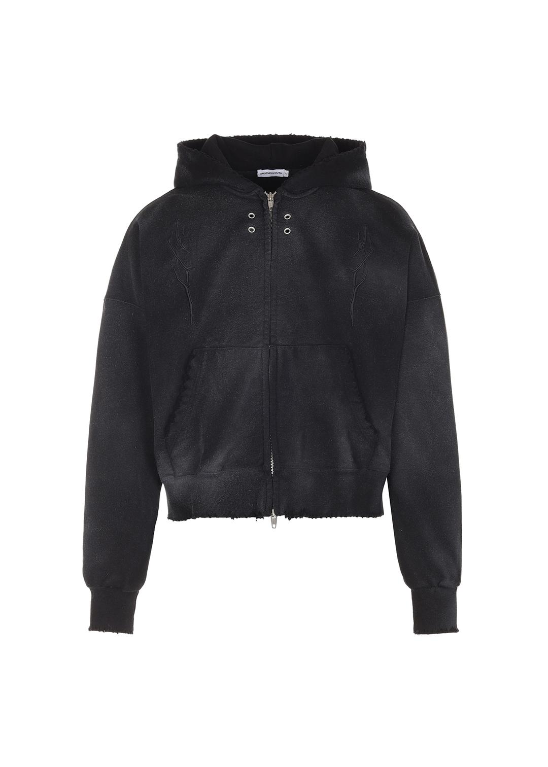 bone wing zip-up hoodie - black