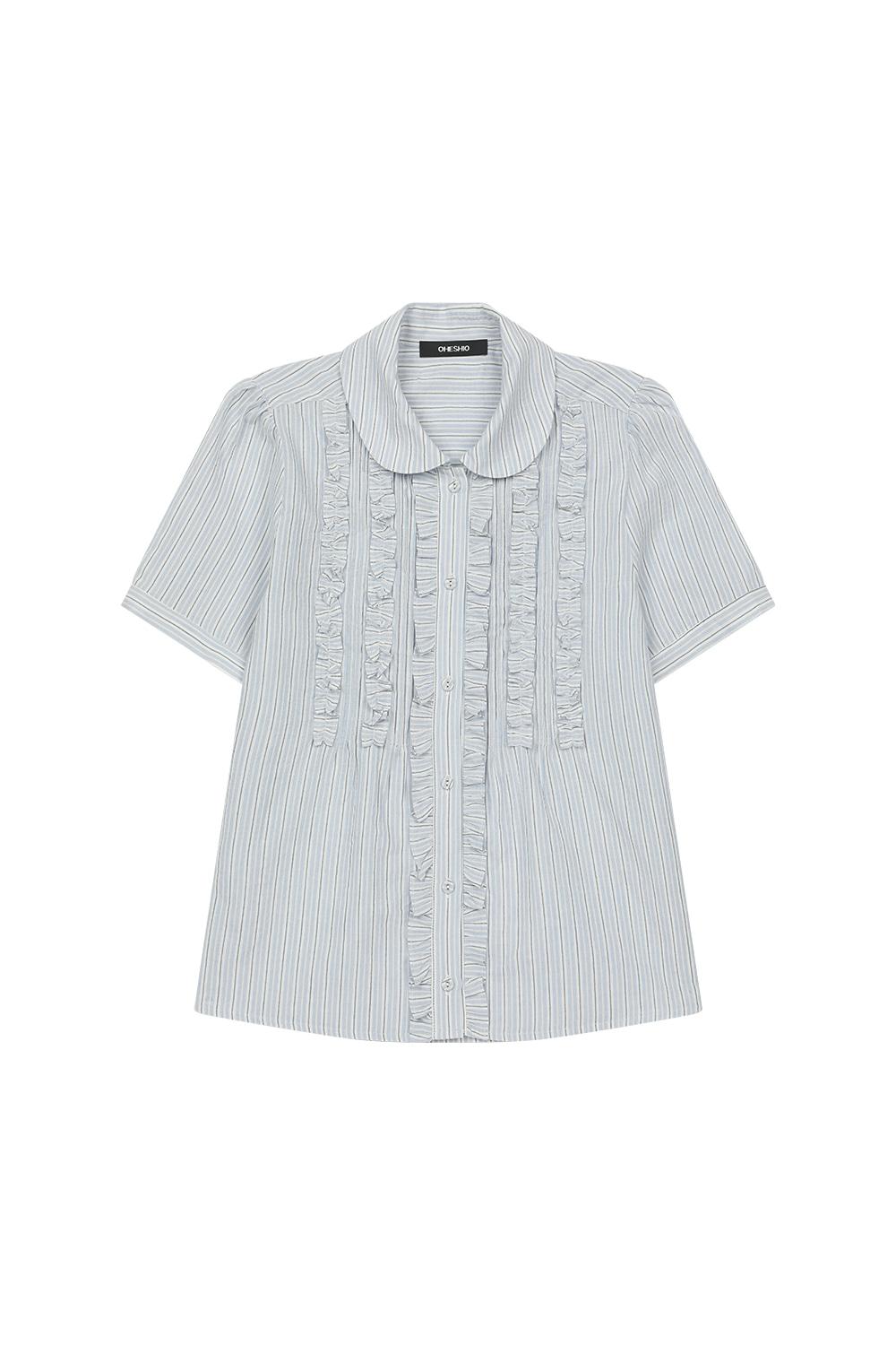 ROUND COLLAR FRILL BLOUSE, STRIPE