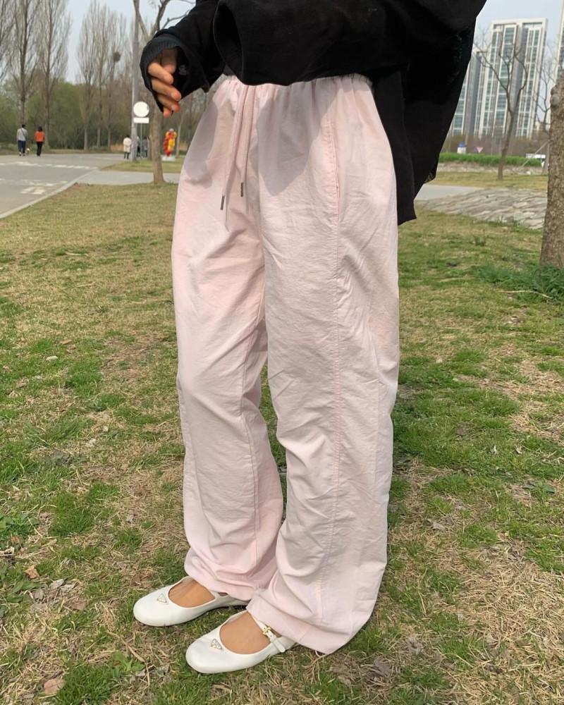 웰로우 나일론 루즈 조거 팬츠 여름 바스락 와이드 바지