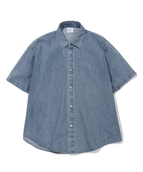 CGP 오버핏 데님 반팔 셔츠_블루