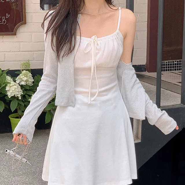 [기획]썸머 로아 셔링 리본 레이어드 미니 원피스 (4color)