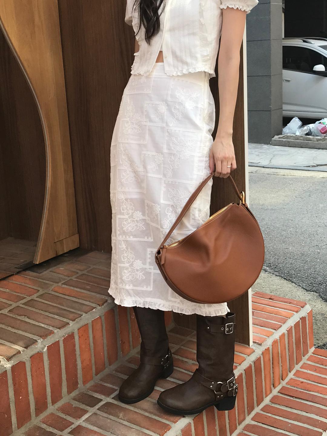 PREFRITT : Sand flower frill long skirt [white]