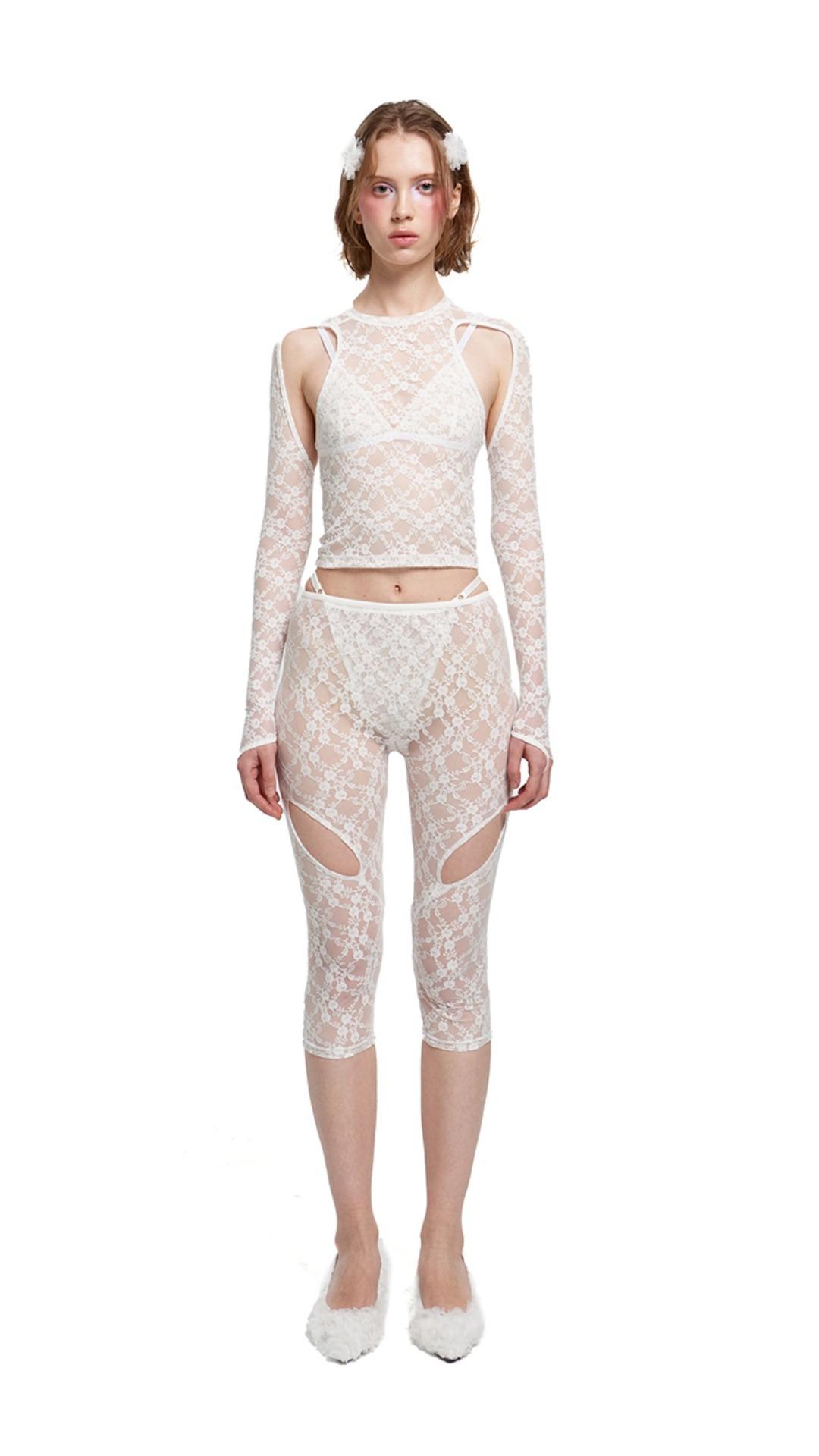 [BAEKRO] Lace cut-out leggings (white)