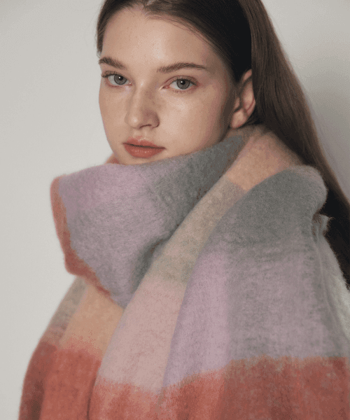 빅 체크핑크 머플러