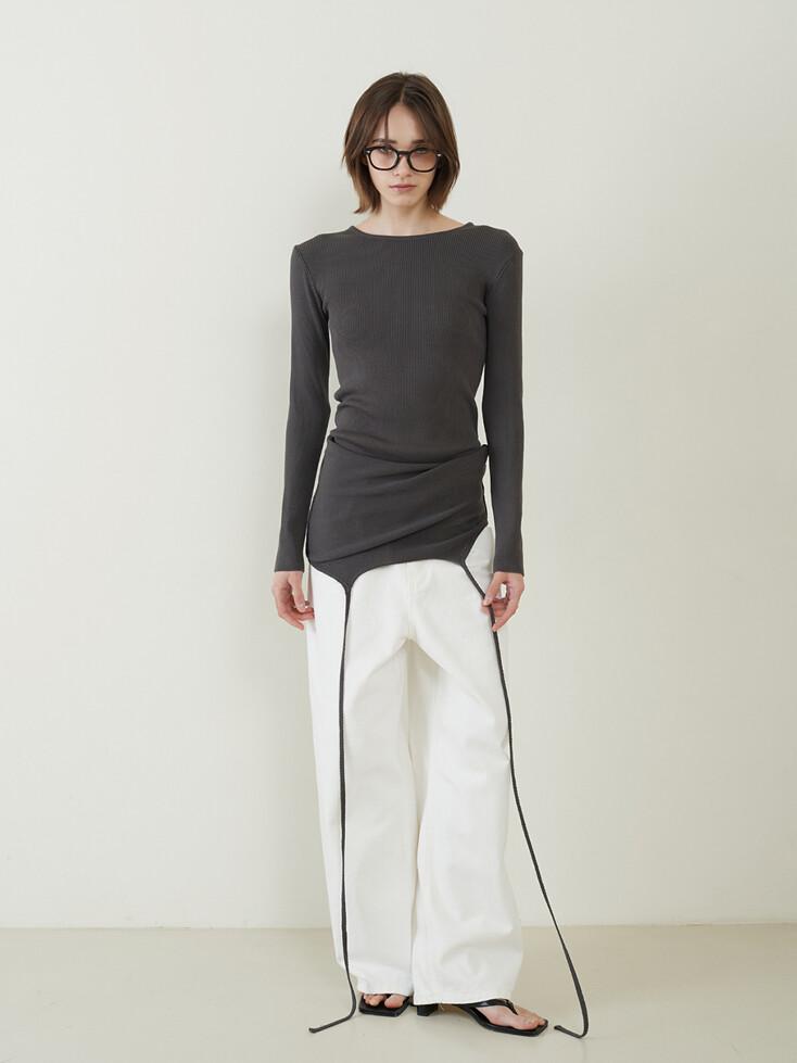 Ribbed Slit Sweater Charcoal