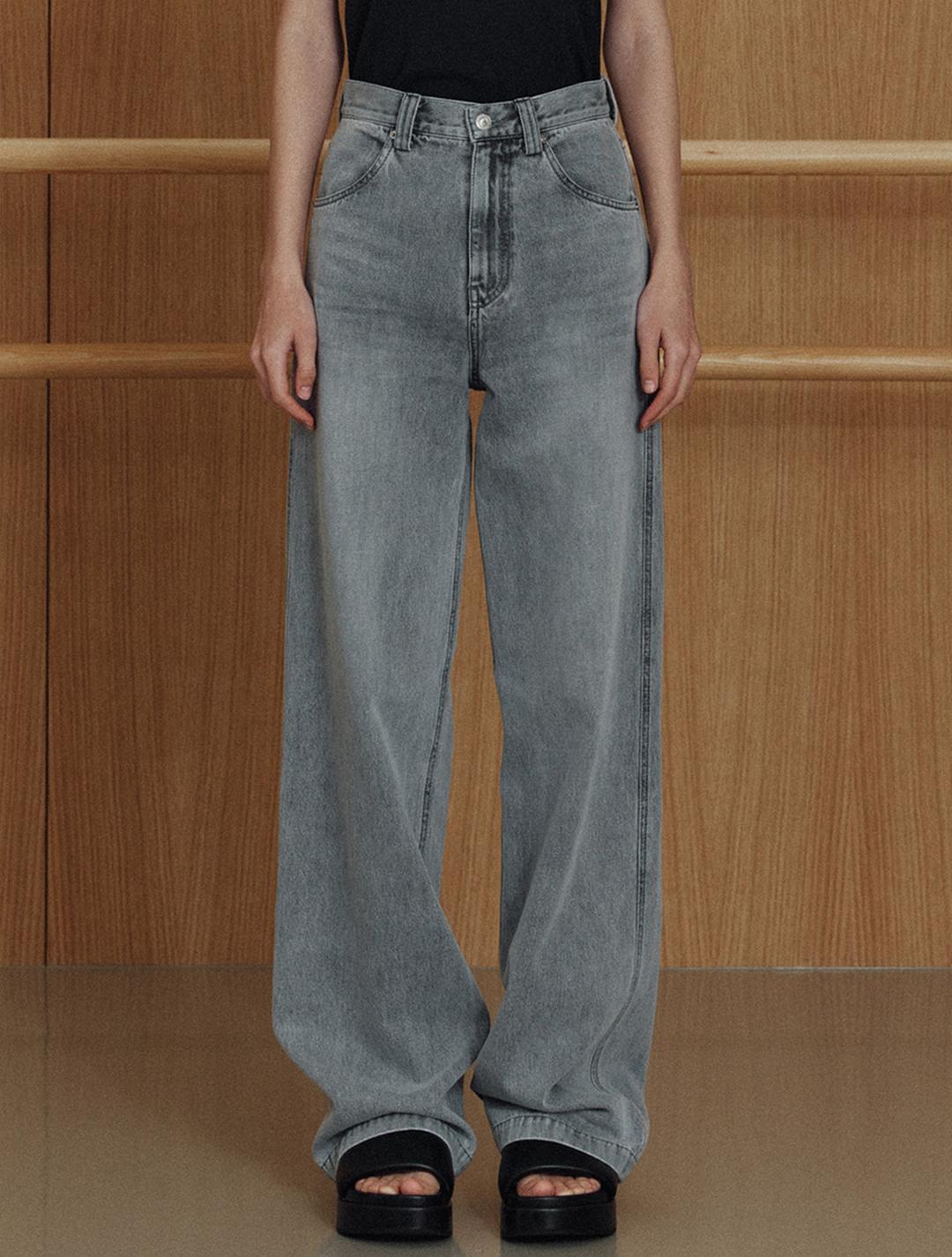 gray washed denim pants (gray)