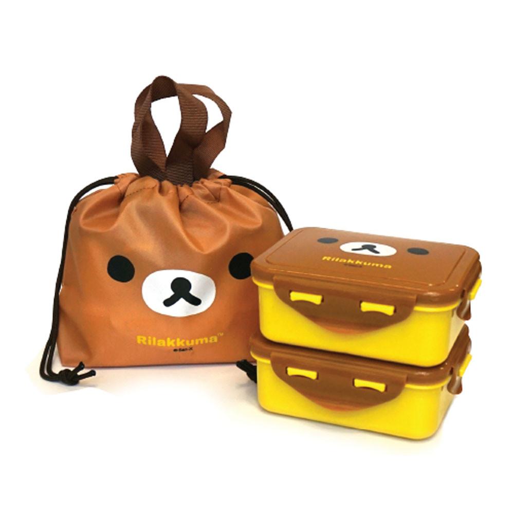 리락쿠마 사각밀폐2단도시락-브라운
