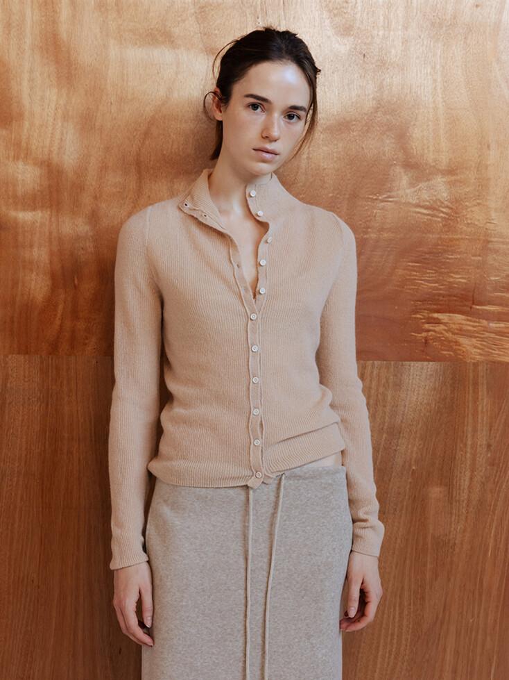 ALPACA BLEND MOCK NECK SLIM KNIT CARDIGAN - BALLERINA