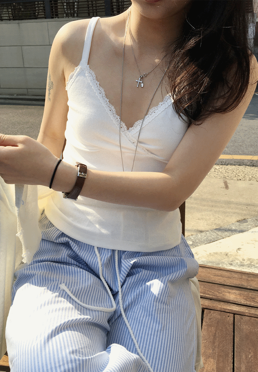 타누 브이넥 레이스 나시 2color