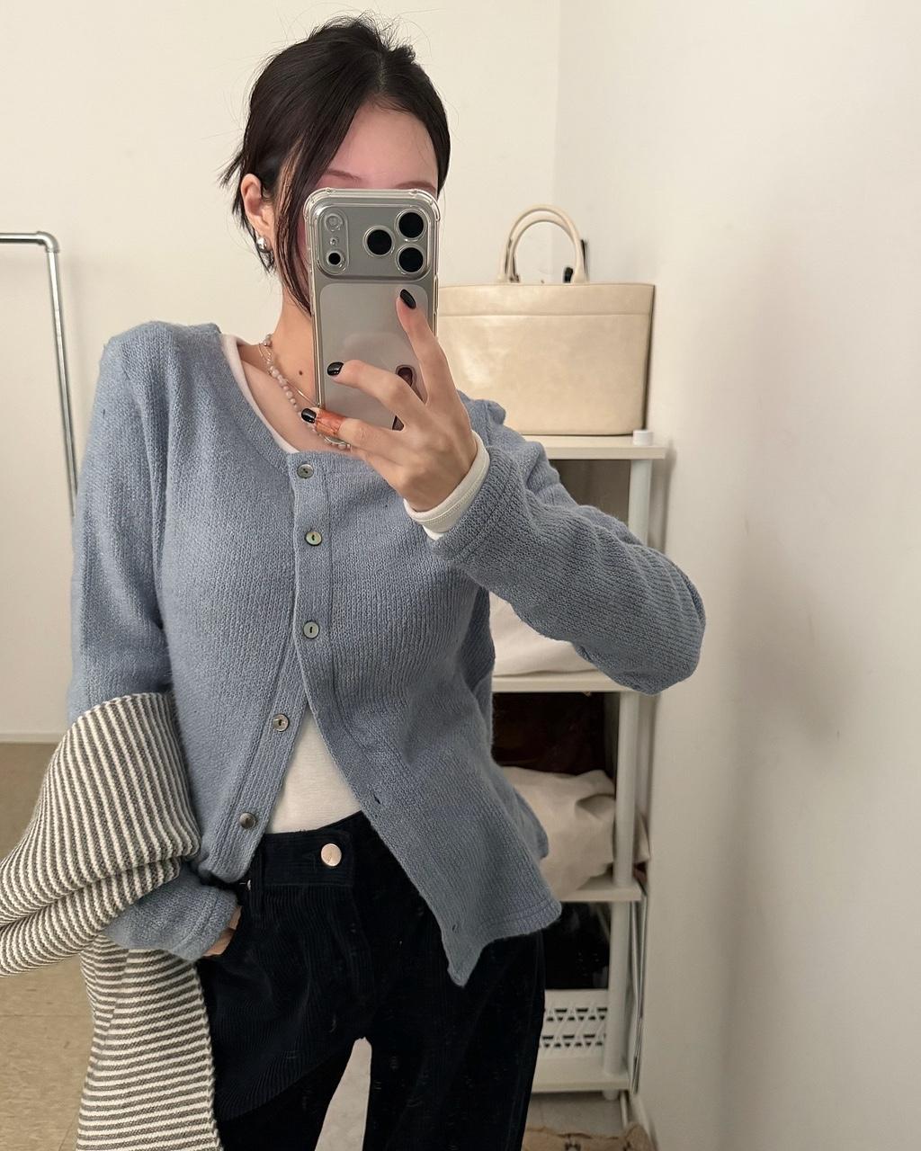 유인어스 칼머 여성 울 겨울 하객룩 출근룩 오피스룩 노카라 라운드 루즈핏 레이어드 이너 가디건