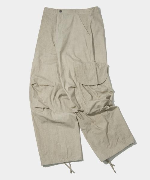 멀티 포켓 피그다잉 워싱 카고 와이드 스트링 팬츠 [베이지]