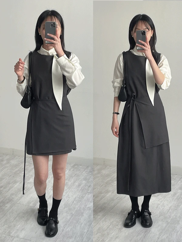 [기장선택/랩스커트SET] 조앤 민소매 랩 원피스 (2C)