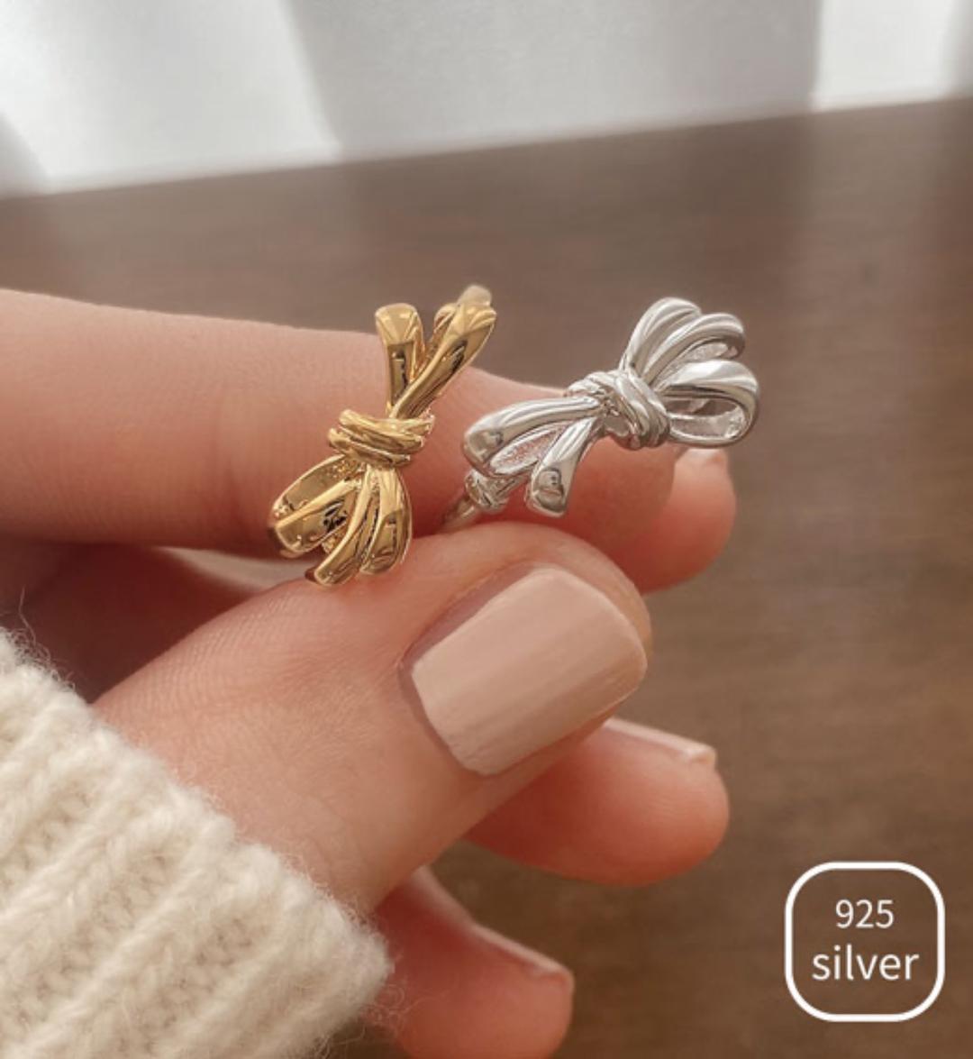 [무배] 925실버 더블 라인 리본 번들 오픈링 반지 / 2color