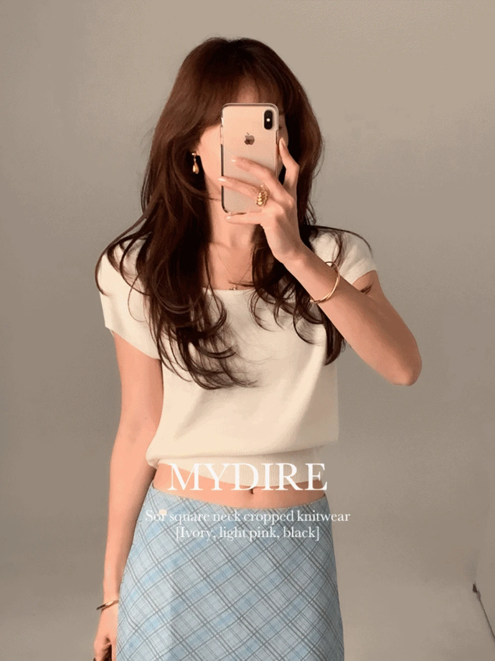 소르 스퀘어 넥 크롭 니트 3color