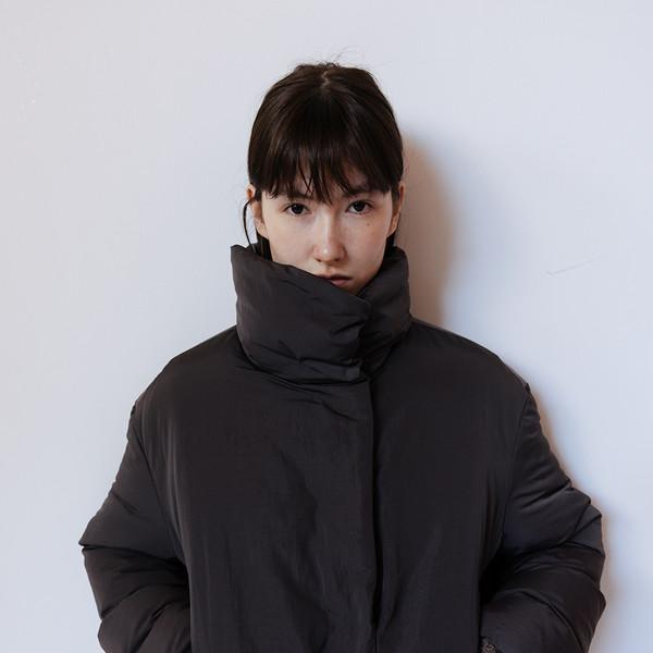 FUNNEL NECK STRING GOOSE DOWN JACKET - CHARCOAL