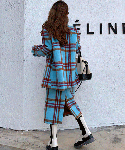 체크오버자켓 투피스