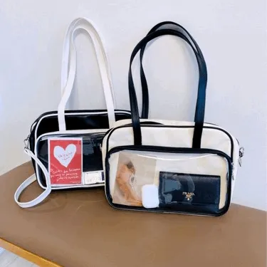 투명 포켓 배색 빅 숄더 크로스백 2color