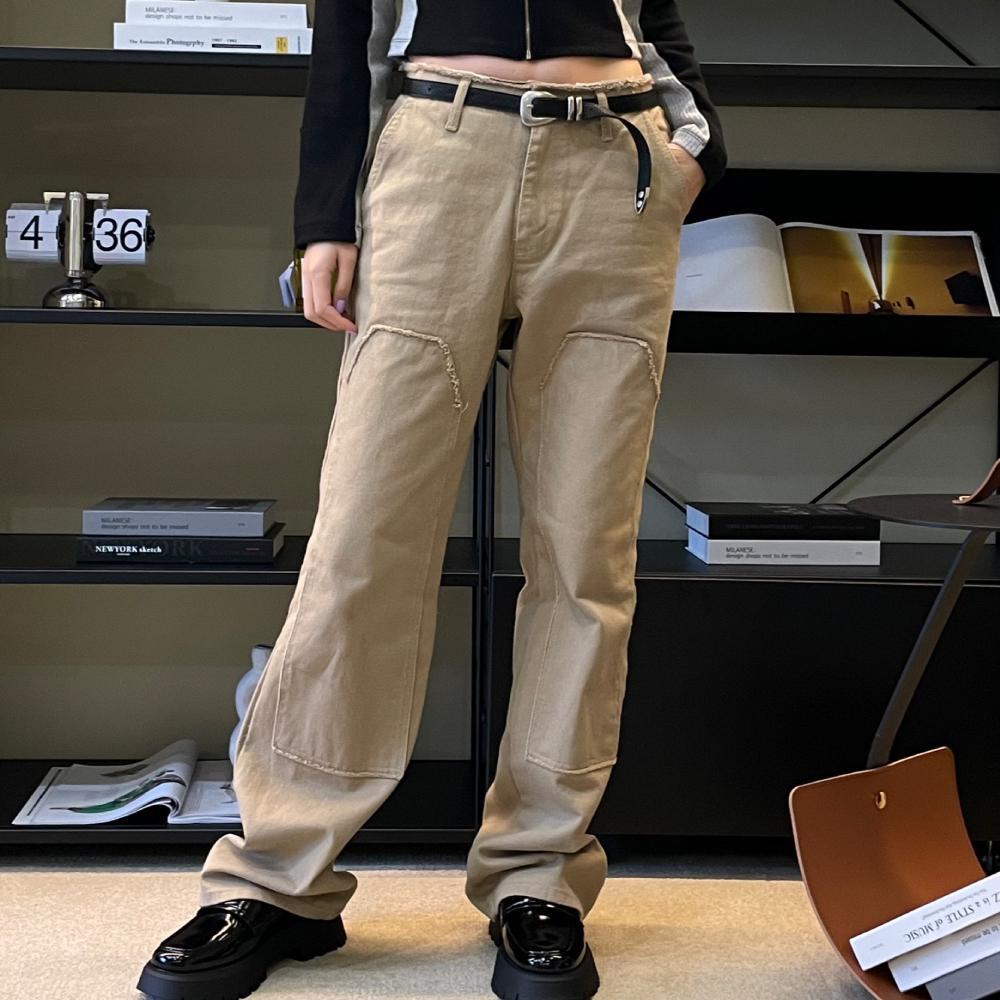 [한정특가/블랙S,M당일발송] 타운 패치 세미 와이드 코튼 팬츠 ( 더블니진 일자핏 팬츠 로우라이즈 / 3color )