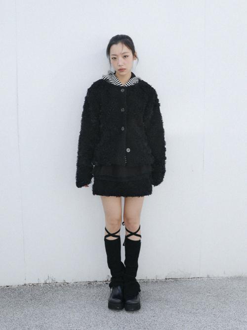 러플 퍼 미니 스커트(블랙)