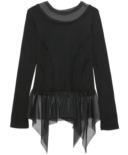 Layered Lace Frill Long Sleeve (FL-137_Black)