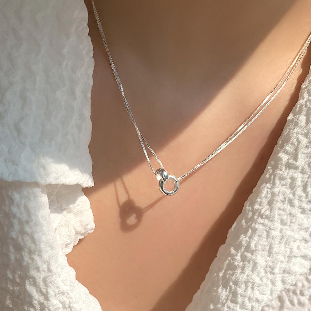 마티크 트윈링 두줄 체인 실버 네크리스