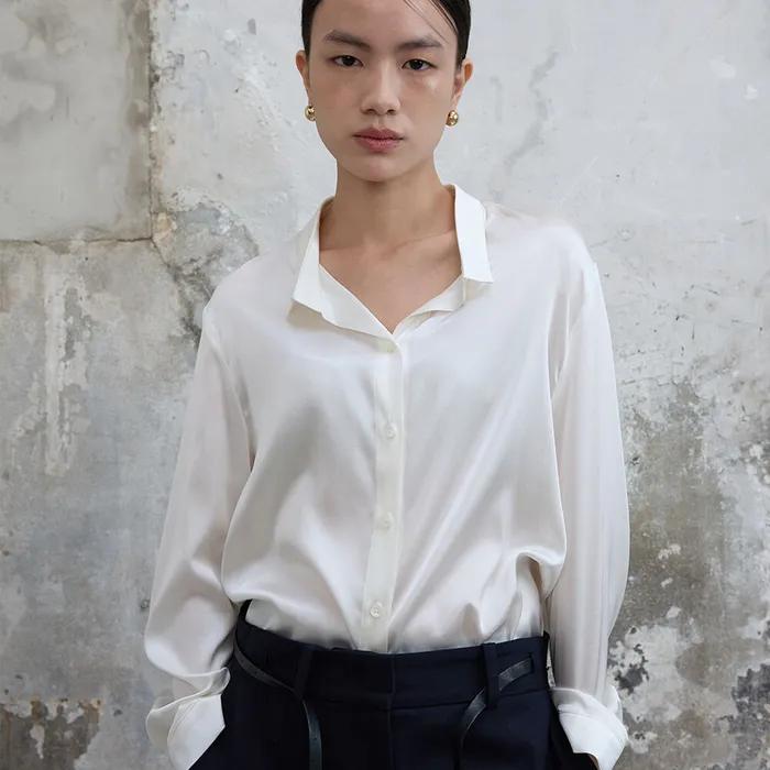 Vintage Collar Silk Shirt White