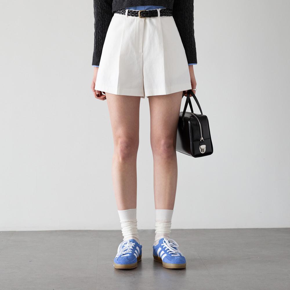 (자체제작) 일레븐 하이웨스트 코튼 와이드 핀턱반바지 (아이보리)