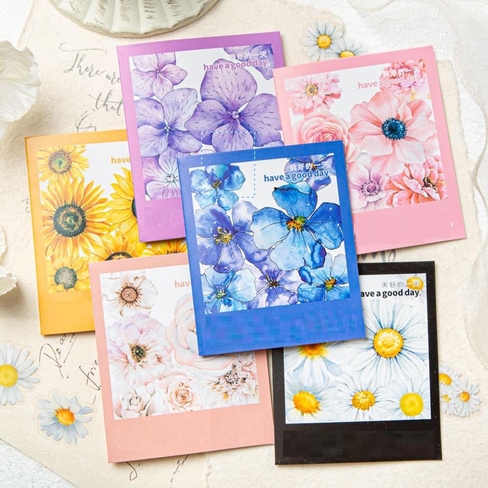수채화 그림 같은 꽃 빈티지 다꾸 PET 조각 스티커 6종