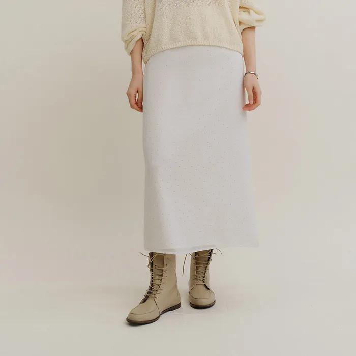 [2차리오더]LONG DOT BEADED SKIRT (IVORY)