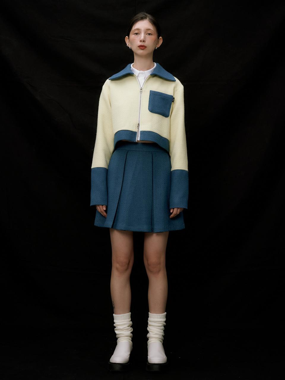 wool-blend tweed mini skirt_blue green