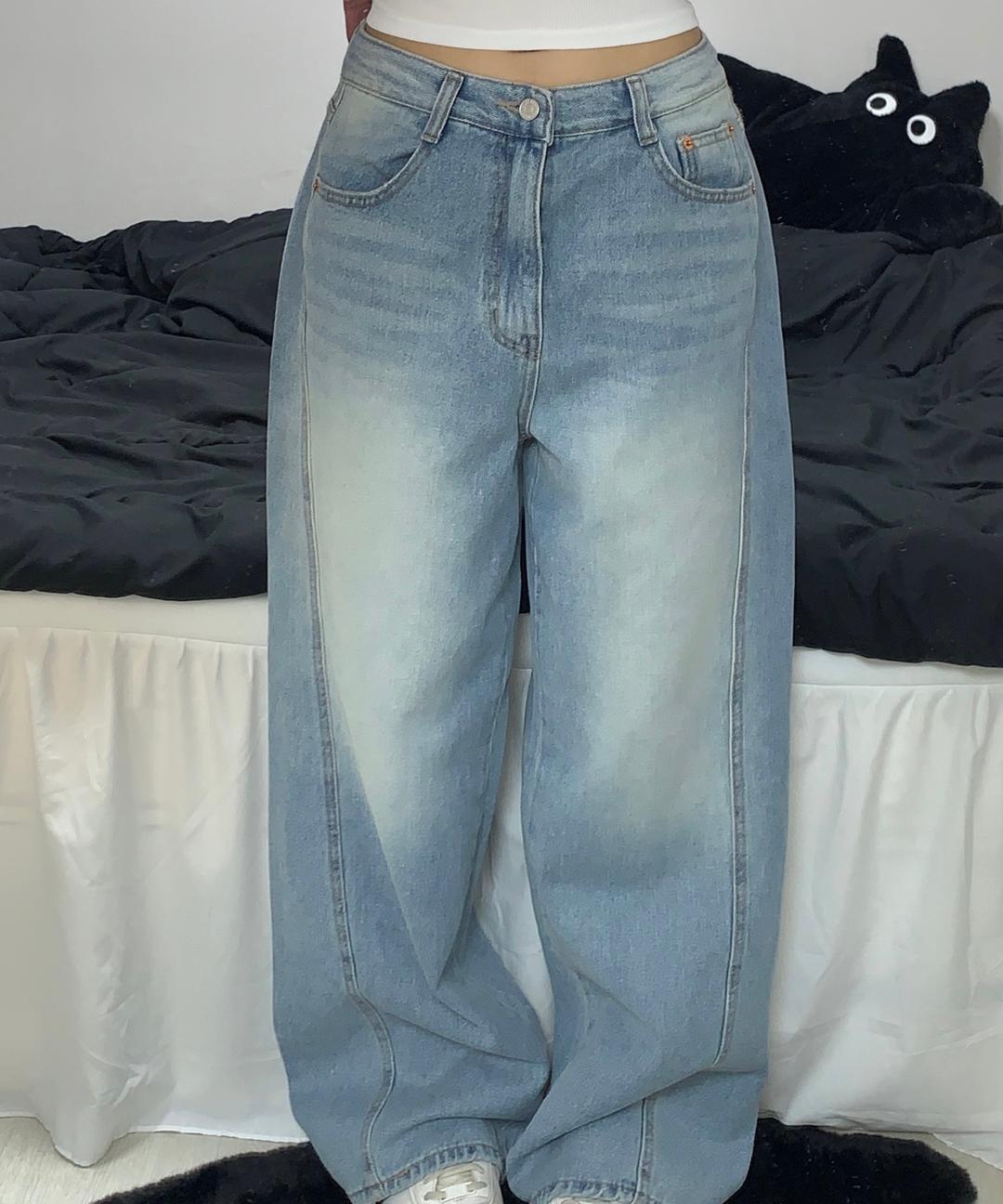 크로아 [유니크💥/썸머] 라인 포인트 썸머 중청 와이드 데님팬츠 1color