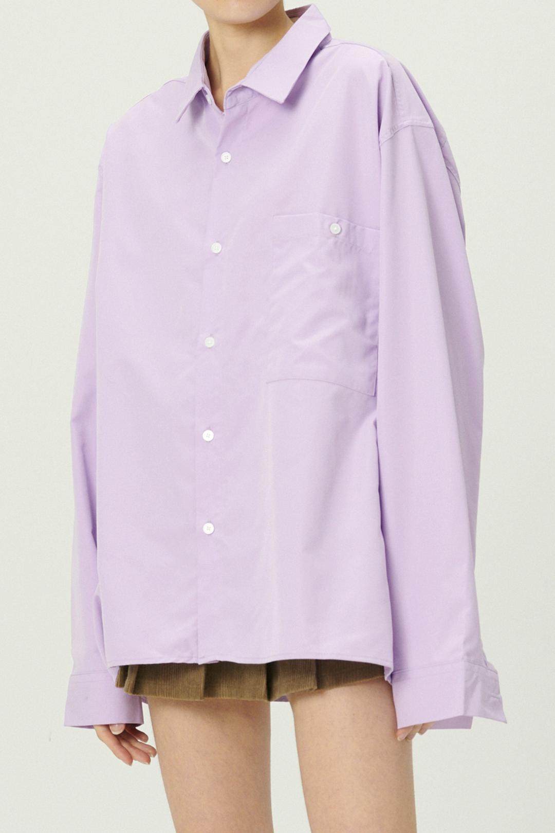 Hayden Pocket Front Boyfriend Shirt - S/M / Lavender